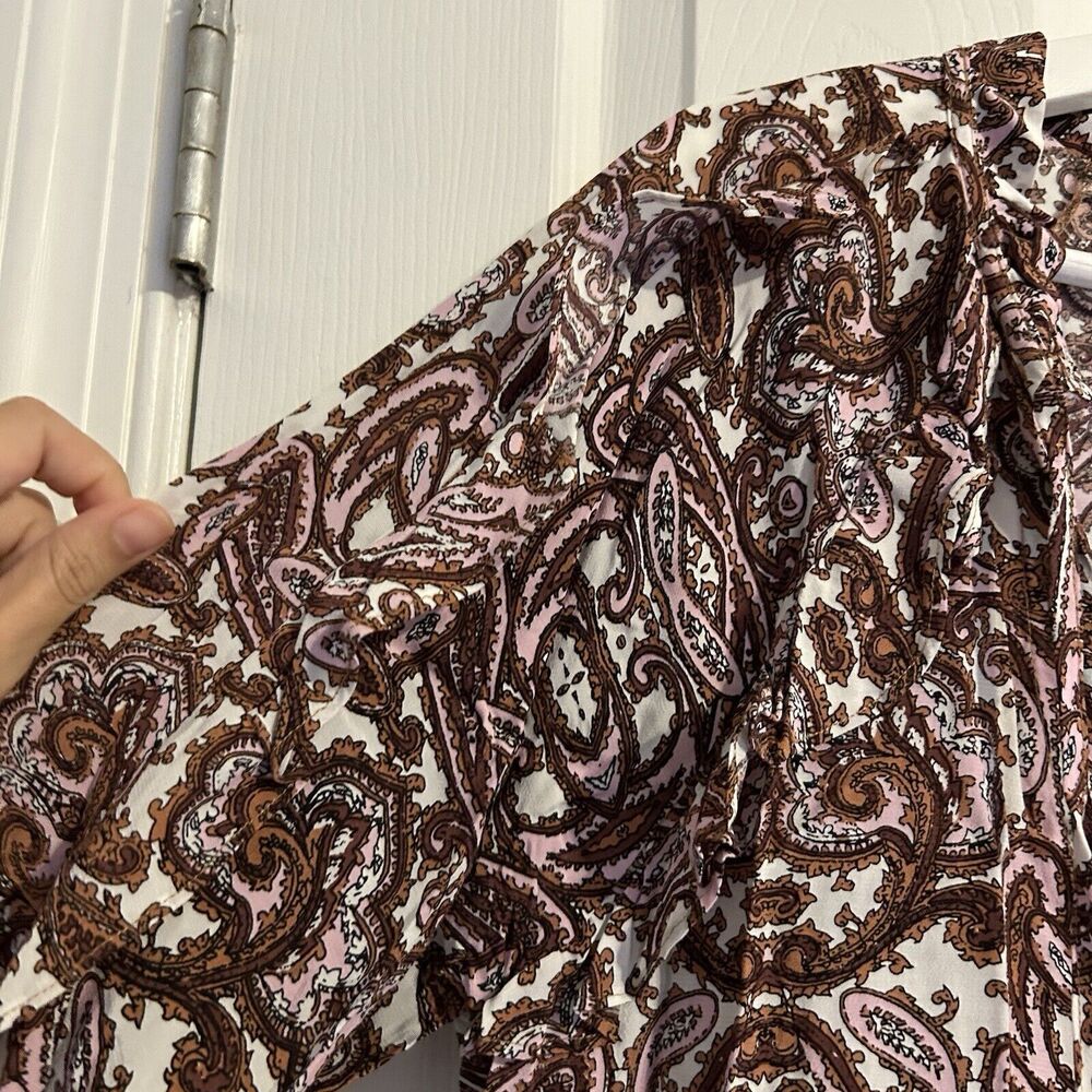 For Love and Lemons Romy Dress Paisley Brown Pink White Ruffle Long Sleeve Mini - Picture 6 of 12